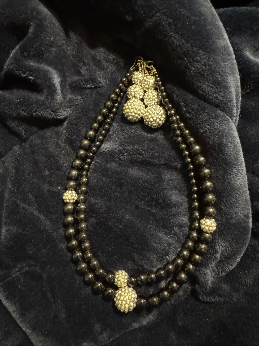 Elegant Black and Silver Beaded Necklace and Earring Set